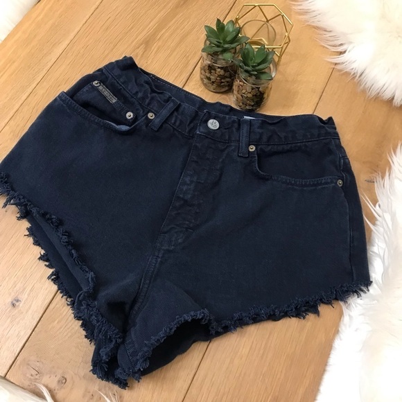 Calvin Klein High Waisted Blue Cut Off Shorts #625